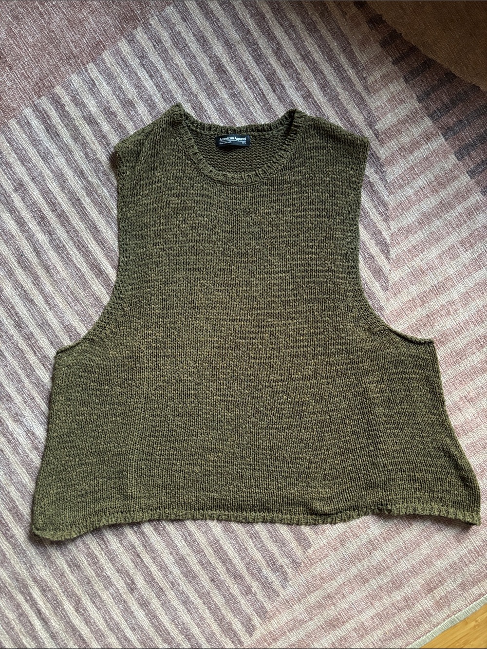 American Apparel Olive Green Sleeveless Crew Knit Vest